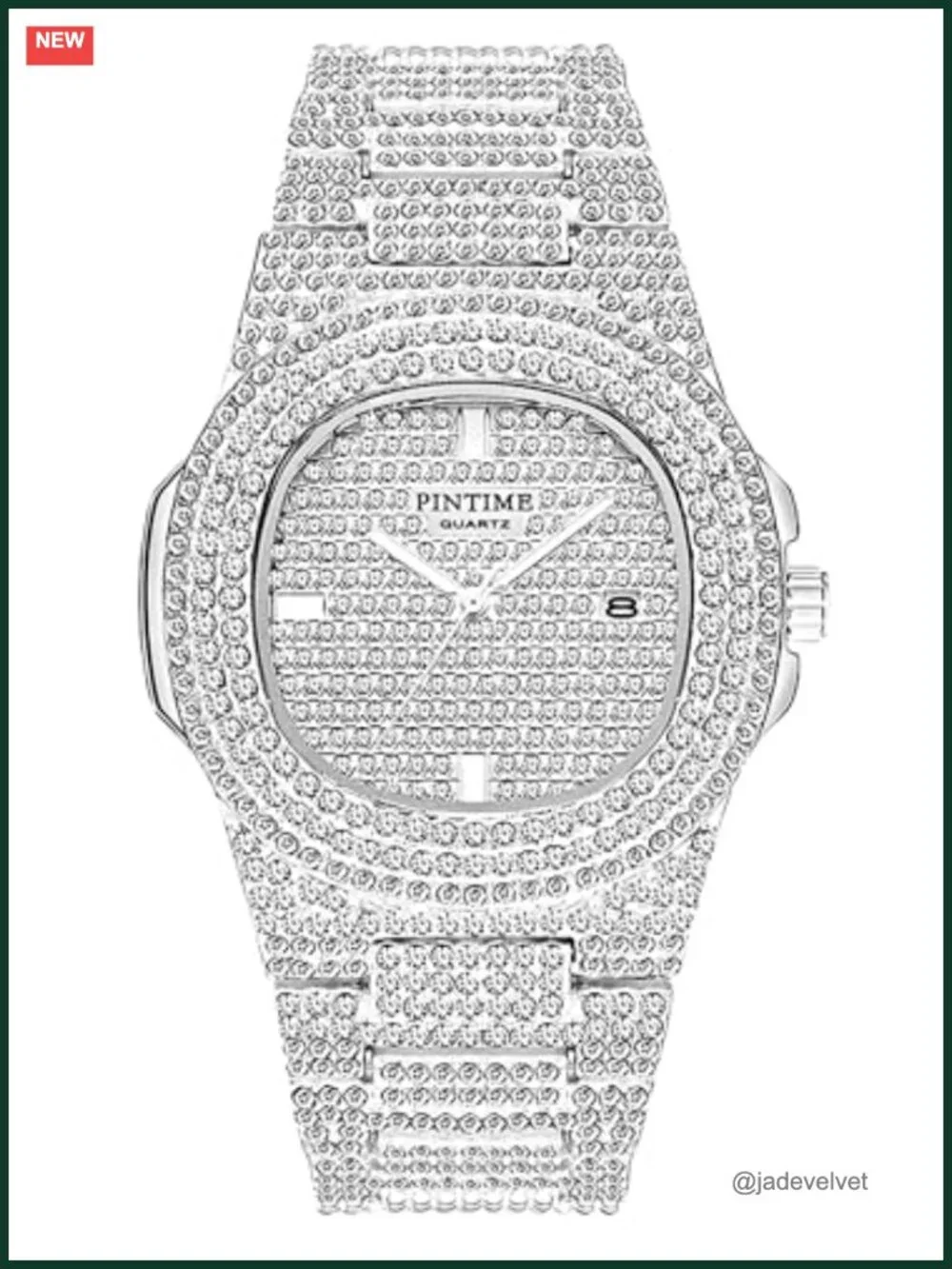 Unisex Quartz Watch with Diamond Crystal Strap, Stainless Steel Band, Date